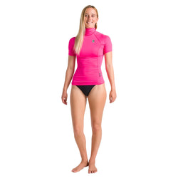 C-Skins Women's Rash X Short Sleeve Rashvest - Rose/Lime - Buy online today at Down the Line Surf. International shipping available.