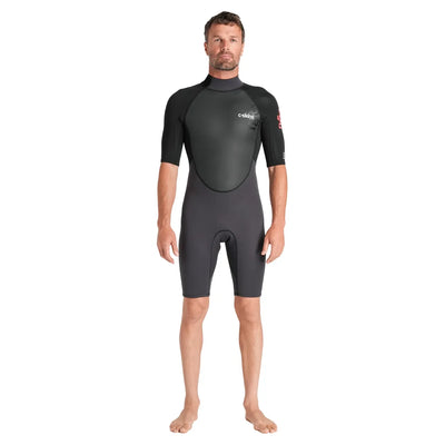 C-Skins Men's Element 3/2mm Shorty Back Zip Wetsuit - Anthracite/Black/Neon Flare - Buy online today at Down the Line Surf. International shipping available.