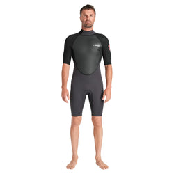 C-Skins Men's Element 3/2mm Shorty Back Zip Wetsuit - Anthracite/Black/Neon Flare - Buy online today at Down the Line Surf. International shipping available.