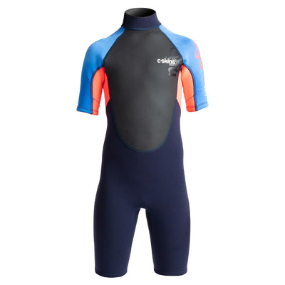 C-Skins Junior Element 3/2mm Shorty Back Zip Wetsuit - Slate Navy/Red/Blue - Buy online today at Down the Line Surf. International shipping available.