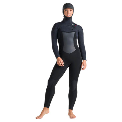 C-Skins Women's Rewired 6/5mm Hooded Chest Zip Wetsuit - Black/Black/Shade - Buy online today at Down the Line Surf. International shipping available.