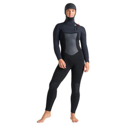 C-Skins Women's Rewired 6/5mm Hooded Chest Zip Wetsuit - Black/Black/Shade - Buy online today at Down the Line Surf. International shipping available.