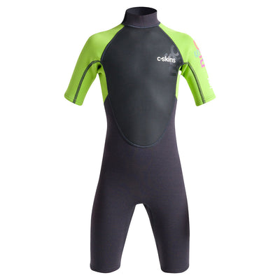 C-Skins Junior Element 3/2mm Shorty Back Zip Wetsuit - Anthracite/Lime/Multi - Buy online today at Down the Line Surf. International shipping available.
