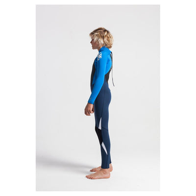 C-Skins Junior Legend 4/3mm Back Zip Wetsuit - Blue Stone/Cyan/White - Buy online today at Down the Line Surf. International shipping available.