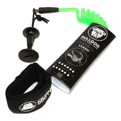 Bulldog Coiled Wrist Leash - Green/White - Buy online today at Down the Line Surf. International shipping available.