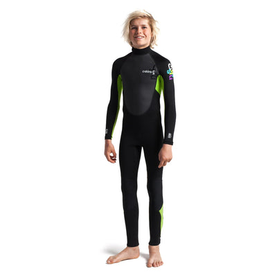 C-Skins Junior Element 3/2mm Back Zip Wetsuit - Black/Lime/Multi - Buy online today at Down the Line Surf. International shipping available.