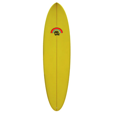 DTL Surf Co. Old Fella Surfboard - Yellow Spray/Red Rainbow - Buy online today at Down the Line Surf. International shipping available.