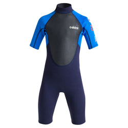C-Skins Junior Element 3/2mm Shorty Back Zip Wetsuit - Slate/Cyan/Multi - Buy online today at Down the Line Surf. International shipping available.