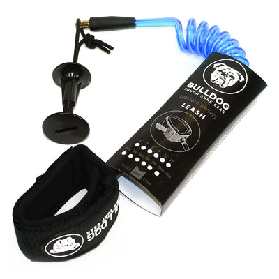 Bulldog Coiled Wrist Leash - Cyan/White - Buy online today at Down the Line Surf. International shipping available.