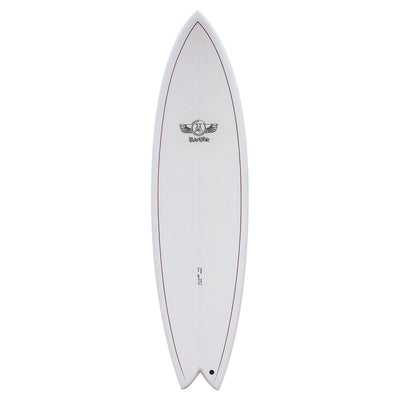 Jim Banks Ultra Glide Surfboard 6'10" - White/Burgundy Pin Line - Buy online today at Down the Line Surf. International shipping available.